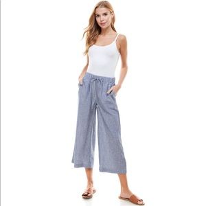 Thread & Supply wide leg striped linen crop pants